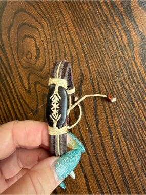 Brown Leather Tribal Accent Adjustable Bracelet